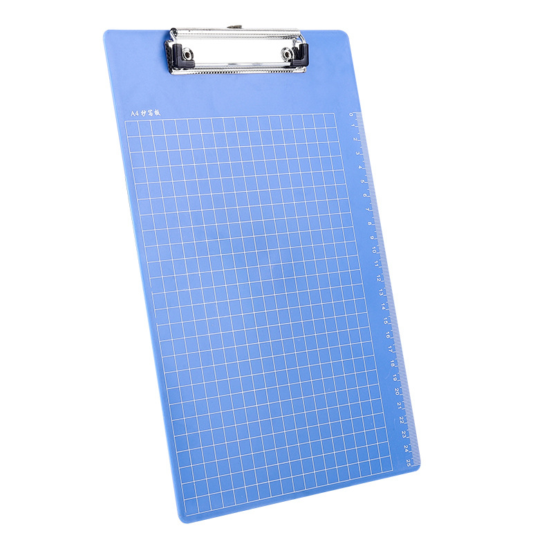 A4文件板夾藍色帶刻度平頭夾